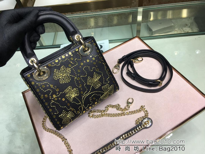 DIOR迪奧 Lady Dior mini刺繡 幸運草 光滑小牛皮 袖珍手提包 M0505  zdo1122